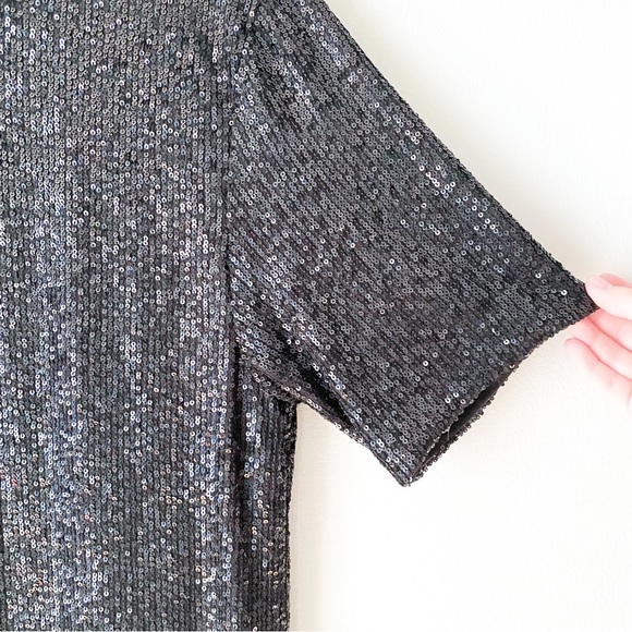 H&M, black sequin straight-cut t-shirt dress sz medium (NWT) - Picture 4 of 12